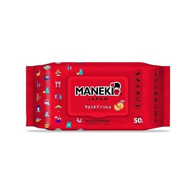 Салфетки влажные очищающие универсальные с ароматом цитрусового микса Red, Maneki 50 шт