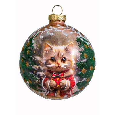 Елочный шар декорированный стеклянный "Котёнок"