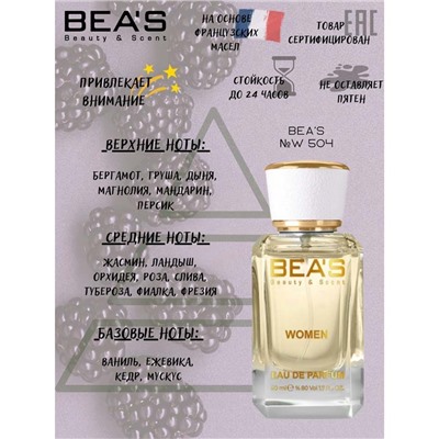 Beas W504 Christian Dior J'adore Women edp 50 ml, Парфюм женский Beas W504 создан по мотивам аромата Christian Dior J'adore