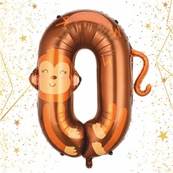 Шар фольгированный 40" (100 см) Цифра 0 "Весёлый зоопарк"
