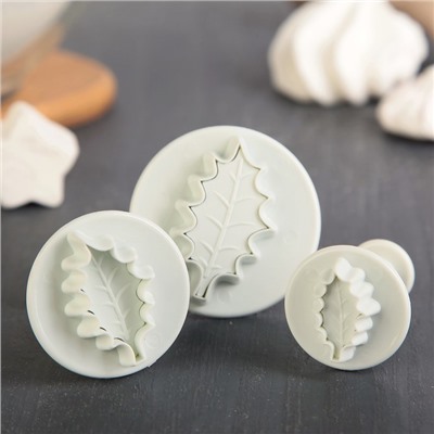 Плунжеры кондитерские Доляна «Листик», набор 3 шт., d=7/6.5/5 см, пластик, белые