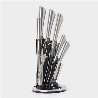 Набор ножей кухонных на подставке Доляна Ardone, 7 предметов: 5 ножей, мусат и ножницы, хромированный