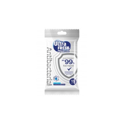 Салфетки влажные Ultra Fresh Premium Antiseptic со спиртом, 15шт