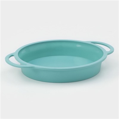 Форма для выпечки «Круг с ручками», силикон, 30.5×25×4.7 см (внутренний диаметр 24.7 см), бирюзовая