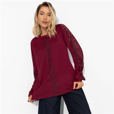 Свитшот комбинированный с кружевом, Приз зрительских симпатий (бордовый)