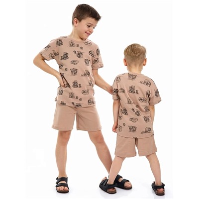 Детская пижама с шортами "Семья" / Коричневый