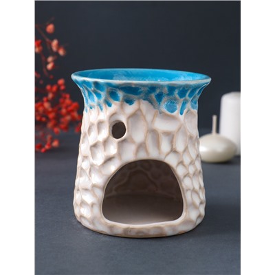 Аромалампа для эфирных масел «Узорчатая абстракция», керамика, синий, 8.5×8.5×9.5 см