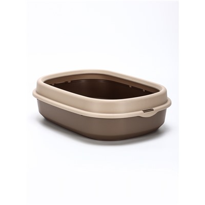 Лоток для кошек Фур-Мур 48×35,5 см с  бортом + совок,Soft-touch, капучино