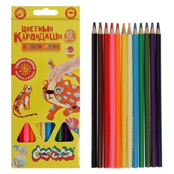 Карандаши цветные 12 цветов «Каляка-Маляка ПРЕМИУМ», утолщённый стержень, СУПЕРМЯГКИЕ, деревянный трёхгранный корпус