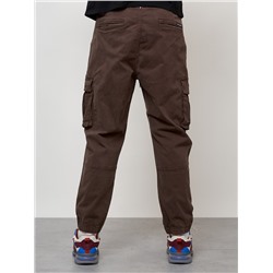Джинсы карго мужские с накладными карманами коричневого цвета 2423K
