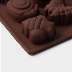 Форма для конфет и шоколада Доляна «Насекомые», силикон, 18×17 см, 16 ячеек (3.5×3.5 см), коричневая