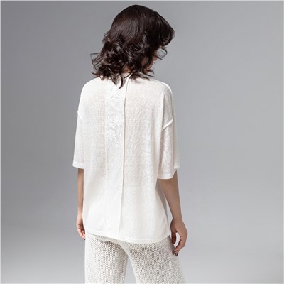 Футболка комбинированная с вышивкой, Буду тебе сниться (айвори)