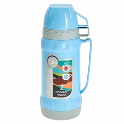 Термос Alpenkok AK-10036S со стеклянной колбой 1,0л, 2 крышки-чашки ГОЛУБОЙ (12) оптом
