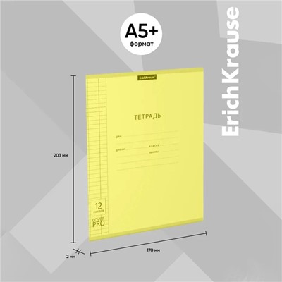Тетрадь 12 листов в клетку, ErichKrause «Классика» CoverPrо Neon, пластиковая обложка, жёлтая