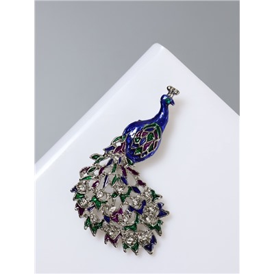 Брошь «Павлин роскошный»мини, цветная в серебре