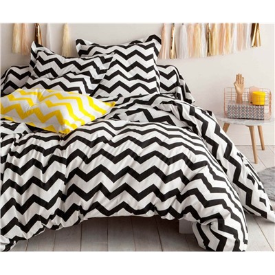 2 сп. Евро Комплект Постельного Белья Çift Kişilik B&W SmallZigzag