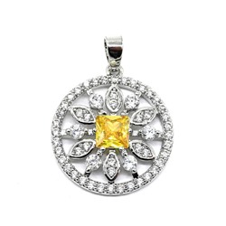 Кулон на шею Ø19мм с фианитами, серебристая