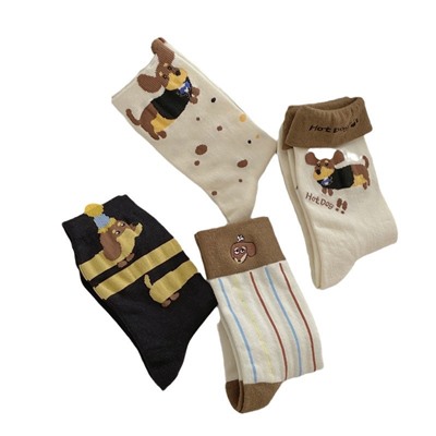Demi-season embroidery, cartoon cute knee socks, Korean style, with embroidery