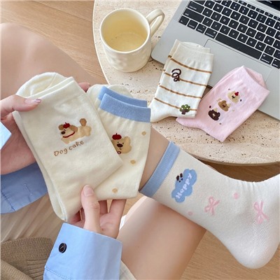Tide, autumn Japanese cute cartoon knee socks with bow, mid-length