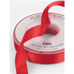 Лента атласная TEIRA, двухсторонняя, 15 мм, 25±1 м, красная №0250