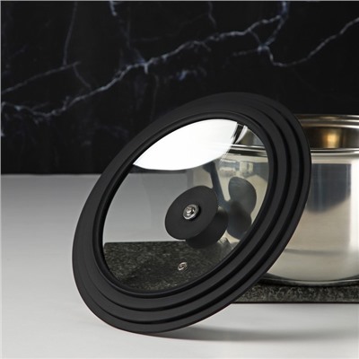 Крышка для сковороды и кастрюли Доляна, универсальная, d=20/22/24 см, с силиконовым ободком и ручкой, стекло, чёрная