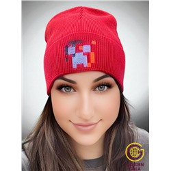 Теплая женская шапка плотной вязки с отворотом арт 1