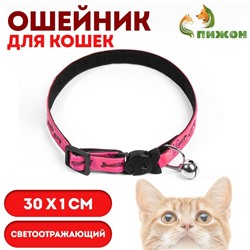 Ошейник кошачий со светоотражающим покрытием "Рыбки", 30 х 1 см, розовый
