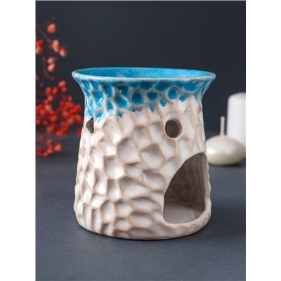 Аромалампа для эфирных масел «Узорчатая абстракция», керамика, синий, 8.5×8.5×9.5 см