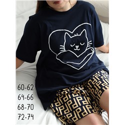 Футболка пижамная больших размеров (ФП-111 кошечка)