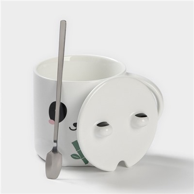 Кружка с ложкой «Панда», 350 мл, керамика, белая