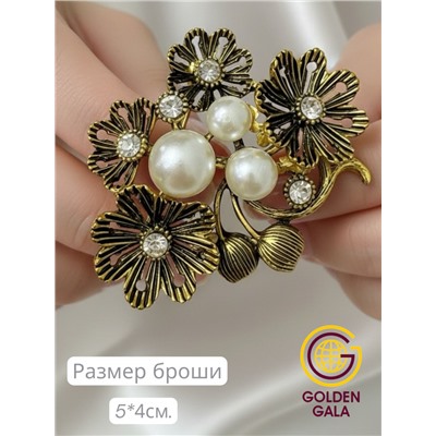 Брошь с жемчугом бронза БР4/7