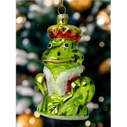 Елочная игрушка стеклянная декорированная "Лягушка-Король"