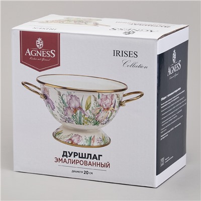 ДУРШЛАГ AGNESS ЭМАЛИРОВАННЫЙ, СЕРИЯ ЯБЛОНЕВЫЙ САД, 20СМ H=14СМ  D=20СМ