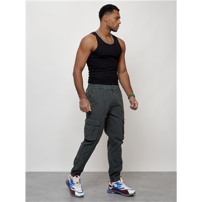 Джинсы карго мужские с накладными карманами темно-серого цвета 2402TC