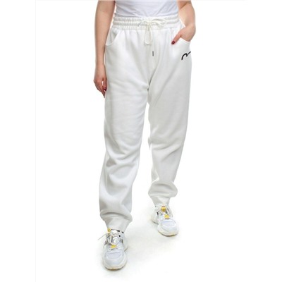 M029 WHITE Брюки спортивные женские на флисе (100% хлопок) 7986