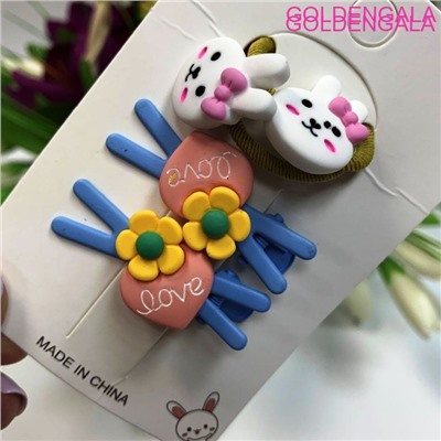 Детский набор аксессуаров для волос (резинка 2 шт + зажимы 2 шт "уточки") НД5