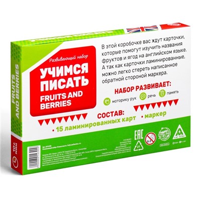 Развивающий набор пиши-стирай «Учимся писать. Fruits and berries», 15 карт