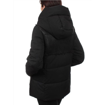 23-696 BLACK Куртка зимняя женская (холлоффайбер 150 гр., искусственная дубленка)