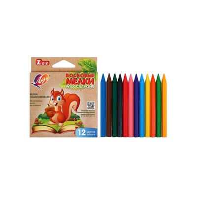 Мелки восковые 12 цветов ZOO, шестигранные