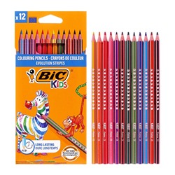 Карандаши цветные 12 цветов, BIC «Kids Evolution Stripes», пластиковые, детские