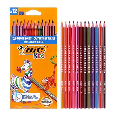 Карандаши цветные 12 цветов, BIC «Kids Evolution Stripes», пластиковые, детские