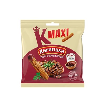 «Кириешки Maxi», сухарики со вкусом стейка с черным перцем и соусом барбекю «Calve», 75 г
