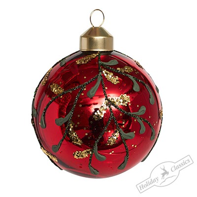 Шар "Золотые листья" красный (стекло) 8 см