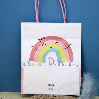 Пакет подарочный (S) «Rainbow happy», white (21*25.5*10)