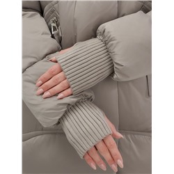 Куртка зимняя женская с мехом и капюшоном тренд светло-коричневого цвета 7737SK