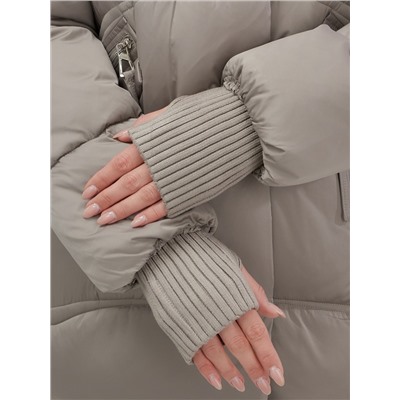 Куртка зимняя женская с мехом и капюшоном тренд светло-коричневого цвета 7737SK