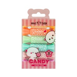 Набор текстовыделителей двусторонних MESHU "Candy", 06цв., пастельные цвета, 2/4мм, ПВХ бокс с европодвесом