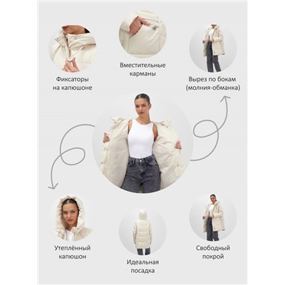 Куртка женская демисезонная с капюшоном бежевого цвета 1139B
