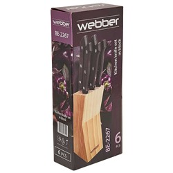 Набор ножей на деревянной подставке 6 предметов WEBBER ВЕ-2267 черная ручка