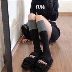 Black -gray stitching socks, long cylinders in autumn and winter women's socks, knee -knee jkmore leg socks ins, sock socks, thin red books